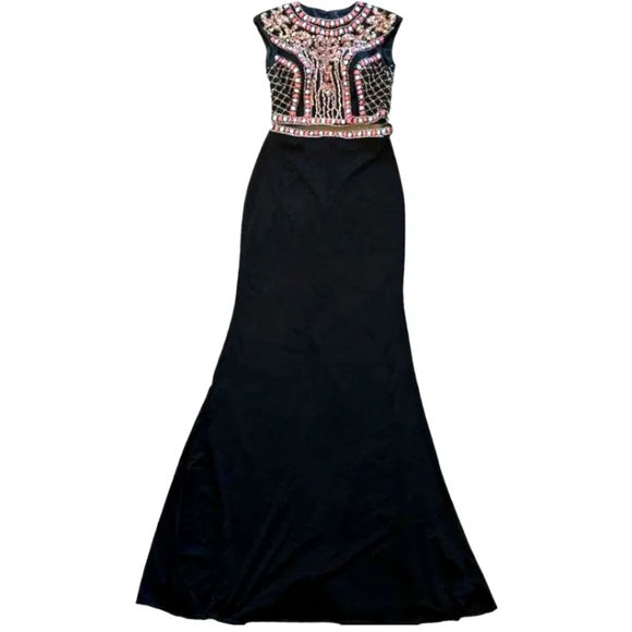 JOVANI 2-piece Black Beaded Mozaic Rhinestones Evening Gown Size 4 - Picture 5 of 14